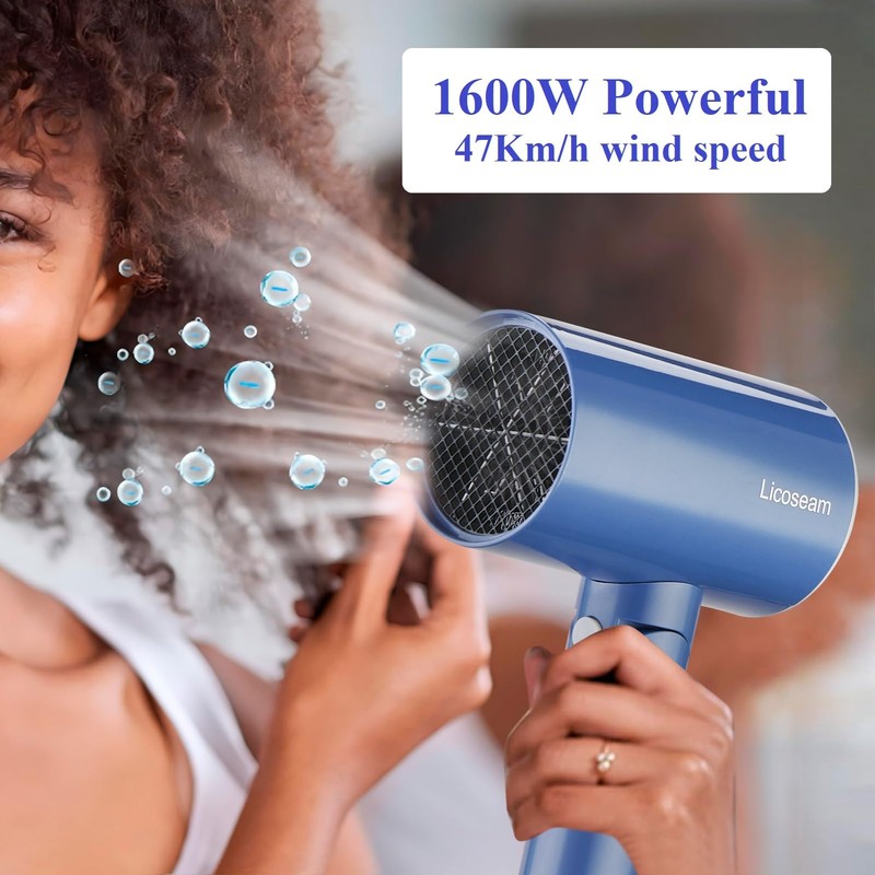 1600W Small Foldable Travel Hair Dryer, Blue