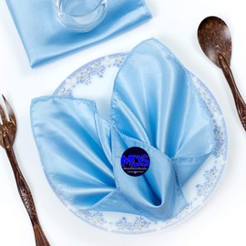 MDS Pack of 50 Wedding Satin 20" X 20" Heavy Duty Table Linen Napkin or Handkerchief Dinner Napkins for Wedding Banquet,Home Parties Decoration - Baby Blue