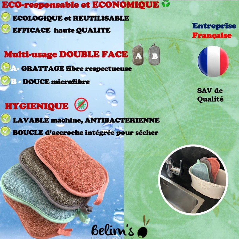 Washable Sponge Antibacterial Hygienic Reusable Double Sided Microfiber Cleaning Brush
