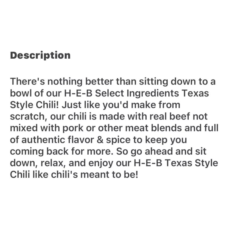 HEB chili texas style chili no beans 15oz. bundle of