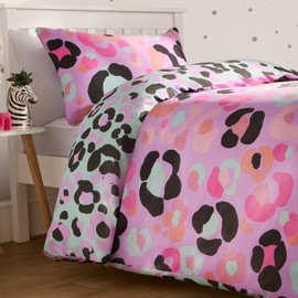 OHS Leopard Print Bedding Set Single, Duvet Covers for Girls Boys Single Duvet Set Super Soft Comfy Reversible Kids Summer Bedding with Pillowcase, Purple