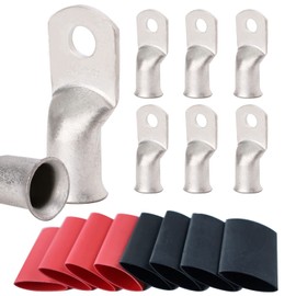 TKDMR 8pcs 4/0 Awg-3/8 Ring Marine Grade Copper Wire Lugs,with 3:1 Heat Shrink Tubing,UL Battery Cable Ends,Heavy Duty Cable Lugs,Tinned Copper Eyelets,Tubular Ring Terminals