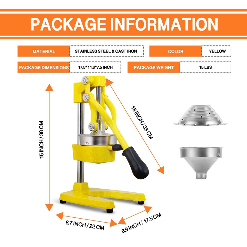 Gowintech Commercial Heavy Duty Cast Iron Hand Press Manual Orange
