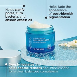 Crema de recuperación de células madre de argán Andalou Naturals oz para piel grasa o sobrereactiva ayuda a aclarar los poros para una piel brillante, aloe vera, 1.7 onzas