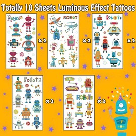 Leesgel Pack of 120 Children's Tattoos, Luminous Robot Tattoos, Children's Tattoo Stickers, Children's Temporary Tattoo for Children's Stickers, Party Bags, Children's Birthday, Boy Party Decoration Gifts