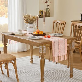 Wracra Fall Table Runner Linen Farmhouse Table Runners 108 inches Long Autumn Table Runner with Hand-Tassels for Thanksgiving, Party Decor and Dining Room Decorations (Hemstitched Orange, 13"×108")