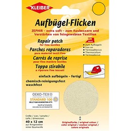 Kleiber Cotton Iron-On Repair Patch for Fine Knit Textiles, Cream – 40 x 12 cm Soft Mending Fabric