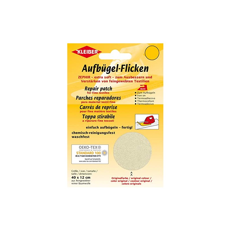 Kleiber Cotton Iron-On Repair Patch for Fine Knit Textiles, Cream