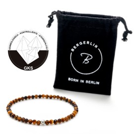 BERGERLIN Genuine Natural Stone Bracelet with 925 Sterling Silver Pearl Bracelet, for Men and Women, with Certificate of Authenticity, Stone