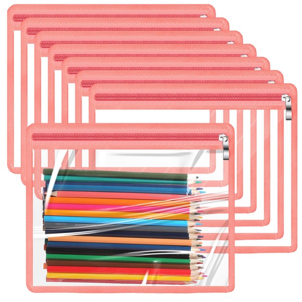 8 Pieces Clear Zipper Pouches Pencil Pouches PVC Makeup Pouch