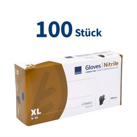 ABENA Nitrile Gloves XL, Pack of 100 - Disposable Gloves, Black, Powder-Free & Latex Free - Disposable Gloves Available in S, M, L & XL