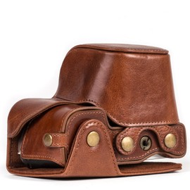 MegaGear Sony Alpha A6300, A6000 (16-50 mm) Ever Ready Echtleder Kamera-Case mit Trageriemen und Batteriezugang Dunkelbraun MG559