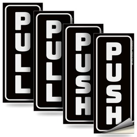 iSYFIX Push Pull Stickers Sign - 2 Pack 2.8x7 inch - Vertical Decal Self-Adhesive, Black/White Vinyl Sticker for Doors in Business, Stores, Cafes, Shops & More. Indoor and Outdoor use.