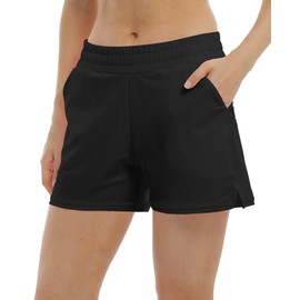 Halcurt Swimming Shorts Women's Swimming Trunks Quick Drying Board Shorts Tummy Control Swimming Shorts S-XXL, black