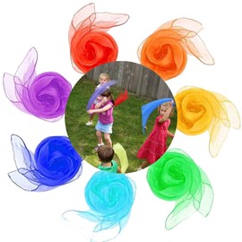 Probuk Pack of 7 Dance Cloths 45 x 45 cm Multicoloured Square Juggling Sensory Scarves, Chiffon Cloths, Gymnastic Cloths, Activity Accessories, Decoration for Nursery Children's Show, Magic
