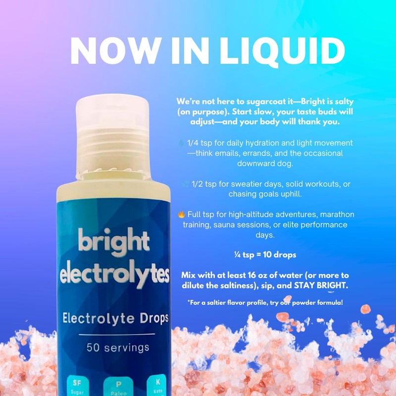 Bright Electrolyte Drops, Liquid Hydration, Zero Sugar, Unflavored with Sodium,