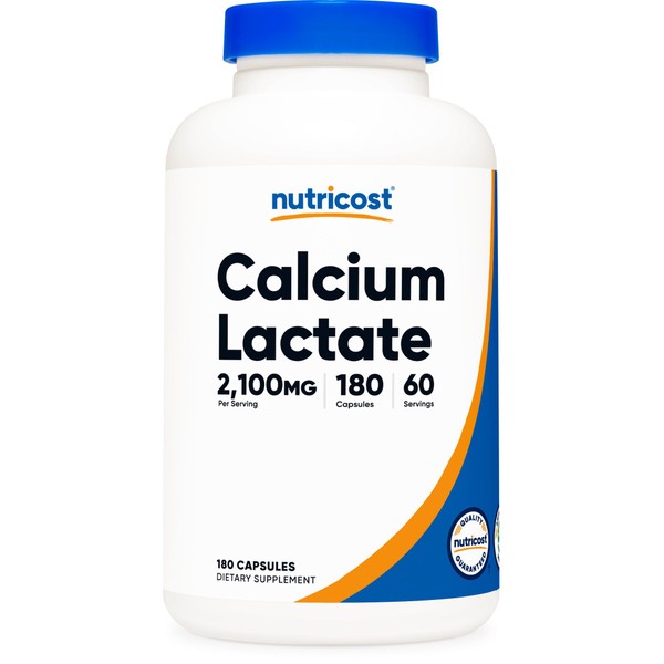 Nutricost Calcium Lactate 2,100mg; 180 Capsules - Vegan, Non-GMO and