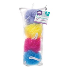 Elysium Spa Pack of 4 Mesh Exfoliating Bath And Shower Body Puff Sponges