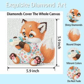 FQOVKYN 4 Pcs Baby Animals Diamond Art Kits for Kids, Cute Animals DIY Diamond Arts Mosaic Kits for Adults Beginner, Full Round Drill Diamond Art Painting for Home Wall Decor Kids Gift 6X6 inch