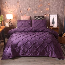 feelyou Twin Duvet Cover, 2Pcs Pinch Pleat Luxurious Decorative Softest Purple Brushed Microfiber Polyester Bedding Set with Zipper Closure