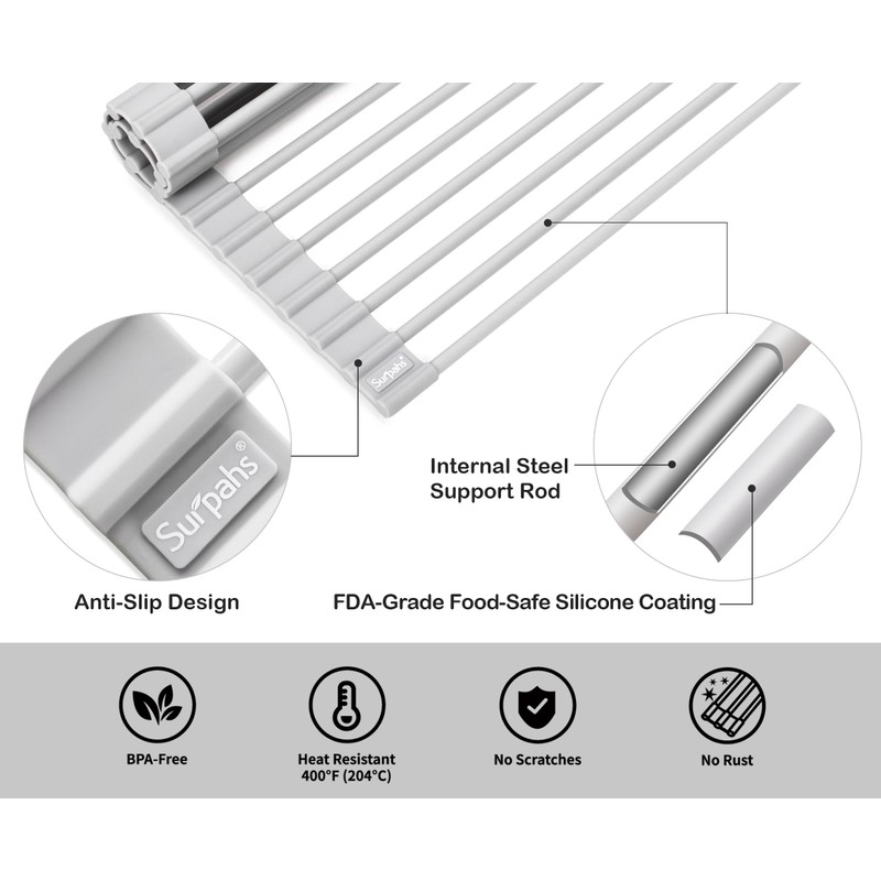 Surpahs 17.5 x 13.1 Inch Roll-Up Dish Drying Rack, Fits