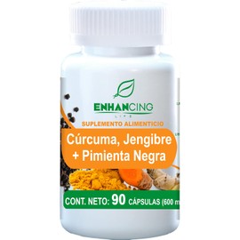 CÚRCUMA, JENGIBRE Y PIMIENTA NEGRA PARA MÁXIMA ABSORCIÓN | FORMULA PREMIUM | 90 CÁPSULAS DE 600 mg | SOLO INGREDIENTES NATURALES