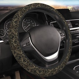 Car Steering Wheel Cover Protector, Gold Lotus Flowers Mandala Upgrade Thicken,Anti Slip Soft Universal 15 Inch,Car Interior Decor for Diverse Cars for Men Women