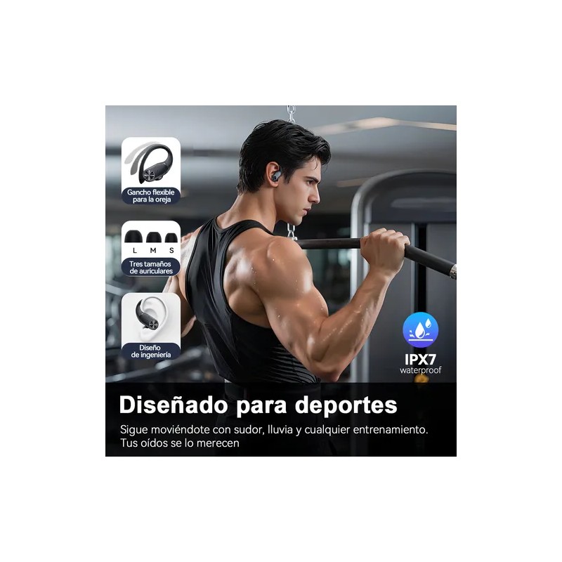 BMANI T60 Audífonos Bluetooth Deportivos, IPX7 Impermeable, Carga Inalámbrica, Pantalla