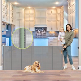 Reinforced 80 Inch Extra Wide Retractable Dog Gate to Prevent Crawling Through, Super Wide XL Retractable Baby Gates for Dog Indoor, Long Baby Gates Indoor Extra Long, Outdoor Mesh Pet Gate, Gray