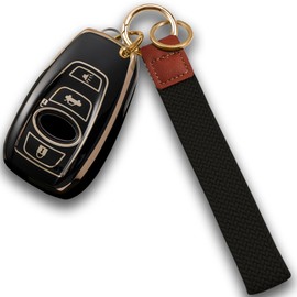 Oimior for Subaru Key Fob Cover with Wristlet Keychain Soft Key Shell Case Compatible with Subaru BRZ Forester Impreza STI WRX Crosstrek Ascent 2022 Legacy Outback(Gold-Black)
