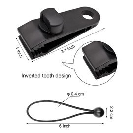 BINCKIN 40 Pcs Heavy Duty Tarp Clips with Bungee Cord Balls, Lock Grip Secure Clamps for Tent, Canopy, Awning & Camping Gear (Black)