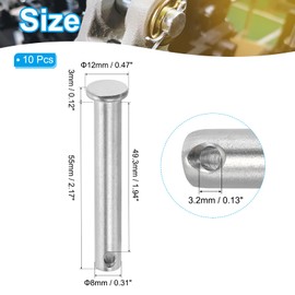 PATIKIL 8 x 55 Mm Single Hole Clevis Pins, 10 Pcs 304 Stainless Steel Flat Head Pin for Hitch Pin Lock Link Hinge Systems, Silver