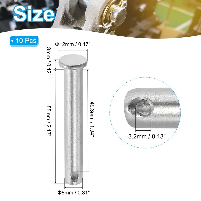 PATIKIL 8 x 55 Mm Single Hole Clevis Pins, 10