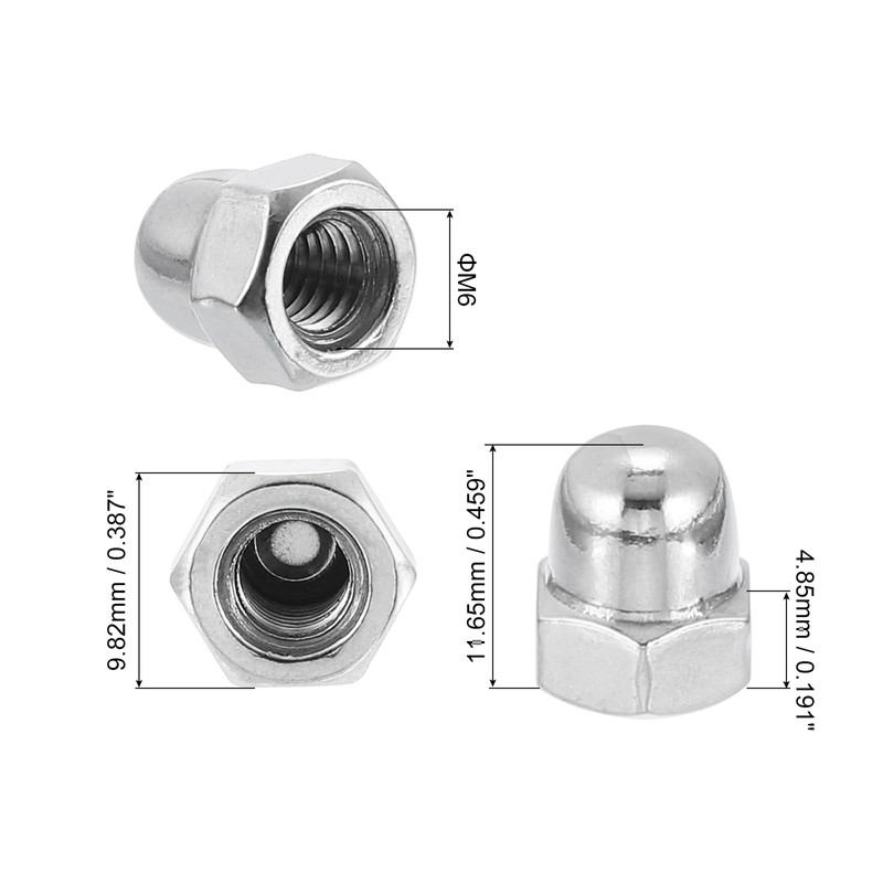 uxcell M6x1.0 Acorn Cap Nuts, 10Pcs 304 Stainless Steel Dome