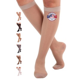 ABSOLUTE SUPPORT - Sheer Compression Socks for Women 15-20 mmHg - Support Hose Knee High Stockings - Nude, Small