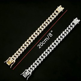 Cat Chain Collar with Diamond Rhinestones, 2PCS Cuban Link Pet Collar for Cats & Small Dogs, Adjustable Metal Cat Necklace & Dog Collar with Secure Buckle (8Inch)