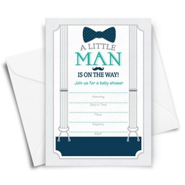 Printed Party Baby Shower Invitations and Envelopes, Little Man, Set of 25