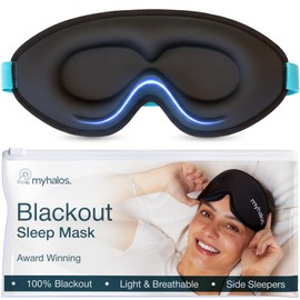 MyHalos® Sleep Mask – 3D Blackout Eye Mask for Women & Men, Side Sleepers, Zero Pressure Memory Foam Eyelash Friendly, Breathable, Sleep Aid for Travel, Shift Work, Light Sensitivity Relief