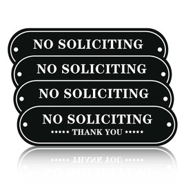 evron No Soliciting Sign for House,No Solicitors Sign for Front Door,Protect Your Privacy,Self Adhesive/Screws Wall Mounting,Embossed Non-Faded,Easy Installation (A: Black-6.4"x1.77" (4 Pack))