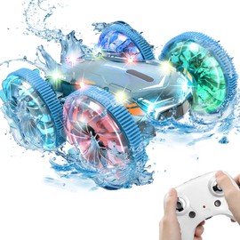 OBEST Amphibious Remote Controlled Car, 2.4 GHz Double-Sided 360° Rotating RC Stunt Car, Amphibious Waterproof 4WD Remote Controlled Car with Light, Boys and Girls