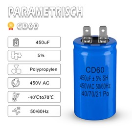 Iruihoo CD60 Motor Capacitor 450µF 450V Capacitor 50/60Hz Starting Capacitor 450UF Motor Run Capacitor Plug for Electric Motor