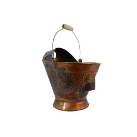 Pellethead Decorative Coal Hod Bucket – Distressed Brass Finish, Snout Spout, Embossed Pattern, Dual Handles for Pellet Stoves, Fireplaces, Hopper Filling & Ash Removal