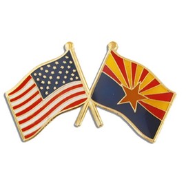 PinMart Arizona and USA Crossed Friendship American Flag Pin – Gold-Colored Plated Enamel – Clutch Back – Ideal for Events, Awards, Gifts – Durable, Individually Bagged