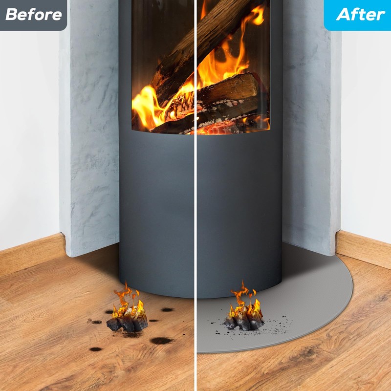 FLASLD Fireproof Corner Fireplace Mat 40×40 inch Hearth Rug Protects