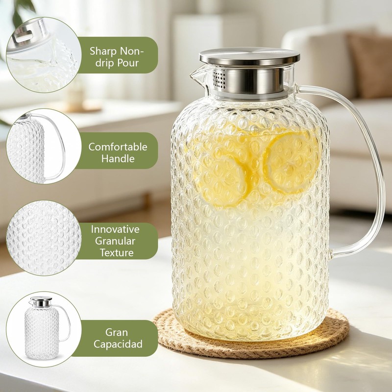 1 Gallon Circular Glass Pitcher with Lid, Round Teapot with