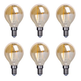 YDJoo G45 LED Globe Filament Bulb E14 LED Bulb 2W Dimmable Edison Filament Light Bulbs 20 Watt Equivalent Warm White 2700K E14 European Base Amber Glass Round Decorative Vintage Light Bulb, 6 Pack