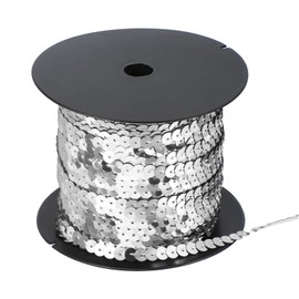 sourcing map 11 Yard Flat Sequin Strip, 6mm Paillette Sequins String Ribbon Roll Spangle Flat Sequin Strip for Crafts Embellishments Sewing Costume Accessories, Silver Tone