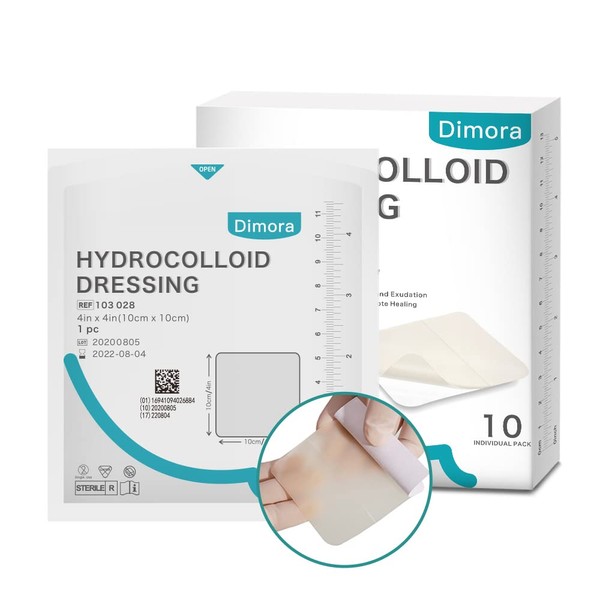 Hydrocolloid Adhesive Bandage, Hydrocolloid Wound Dressing Thin Type 4'' x 4'', Individually Sterile Packed Hydrocolloid Patches, Box of 10 Dressings