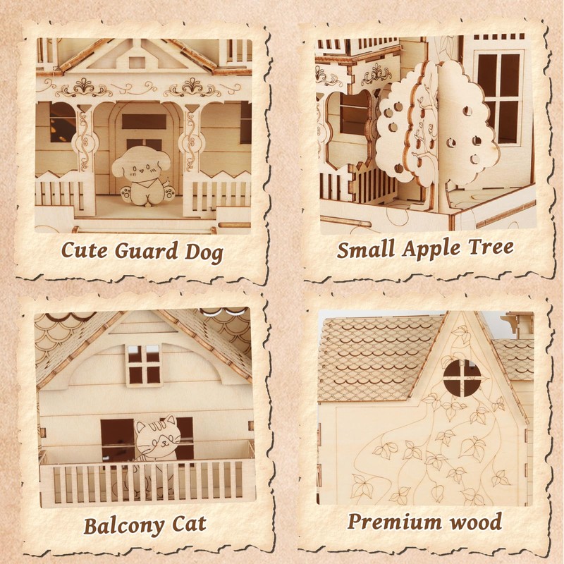 3D Wooden Puzzle for Adult, DIY Countryside Cottage Model Kit
