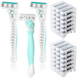 Lasnten 39 Pcs Disposable Women Razors 6 Blade Sensitive Skin Shaving Razor Set Include 3 Non Slip Handles and 36 Refills(Green)